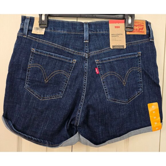 Levi's Womens size 31 Mid-Length Denim Shorts Mid Rise Slim Through Hip Waist 33 - Picture 2 of 6